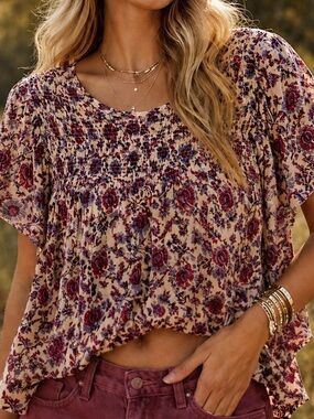 Free People Smocked Boho Top